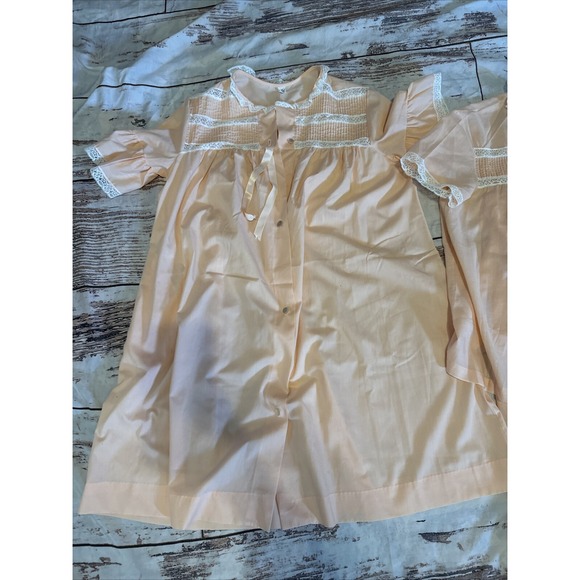 Vtg Womens Pajama Set SCHRANK Sz Small 34 Peach Short Sleeve 3 Piece Robe Usa - Picture 2 of 6